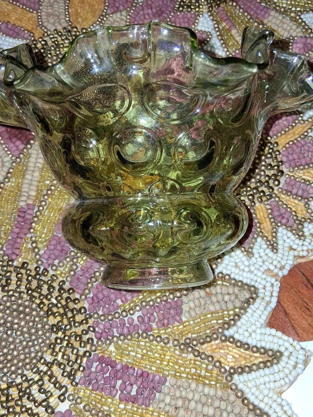Vintage FENTON or LE Smith Thumbprint Green Glass Shade